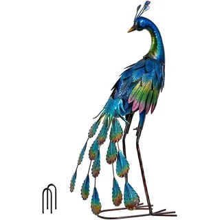 TERESA'S COLLECTIONS Gartendeko für draußen, Gartenfigur für Außen, 45.7cm Metall Pfau Wetterfest Figur, Stehende Pfau Metallfigur für Terrasse Balkon Rasen, Muttertagsgeschenk Vatertagsgeschenk(M)