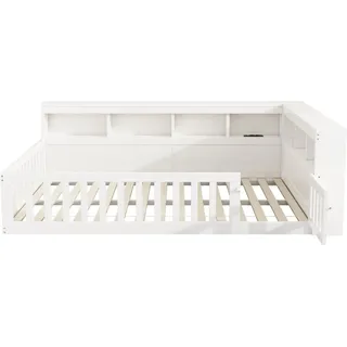 okwish Daybett 140x190cm mit Staufach und Steckdose Kinderzimmer Weiß ohne Matratze