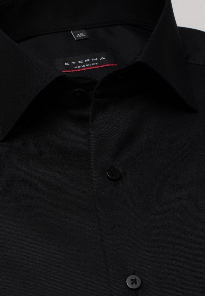 Bild von Langarmhemd MODERN FIT Cover Shirt in schwarz unifarben, schwarz, 42