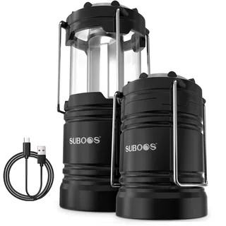 SUBOOS Campinglampe Aufladbar, Hybrid Licht Solar & AA Batteriebetriebene LED Camping Lampe, Integrierter Aufhängehaken & Magnetfuß, für Outdoor, Survival & Stromausfälle(2 Stück)