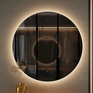 Planetmöbel NOVA Spiegel mit Beleuchtung rund, Spiegel mit LED-Licht, Dekorativer Wandspiegel ohne Rahmen, Dimm-Funktion, 4200k neutralweißes Licht, 80 x 80 cm