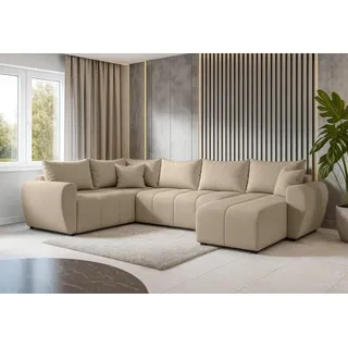 AX LIVING Malatya U XL Wohnlandschaft U Form XXL Ecksofa Hellbraun L - Hellbraun