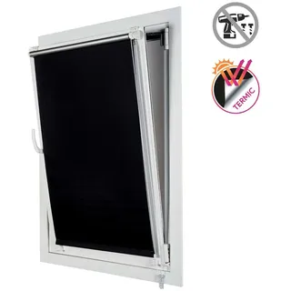 Storesdeco Verdunkelungsrollo Schwarz, 45 cm x 180 cm , Kunststoff , Uni , Rechteckig , 45x180 cm , Ce , Heimtextilien, Vorhänge, Rollos, Rollos blickdicht