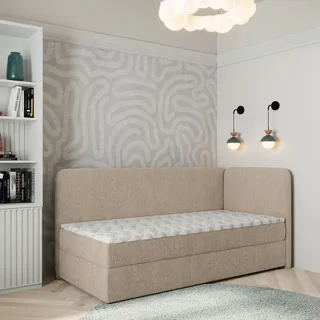 Masseno Boxspringbett GINA 90x200 cm Komplett-Set mit Bonell Matratze und Topper, Polsterbett mit Bettkästen -Beige, QUELLE 05 - Beige