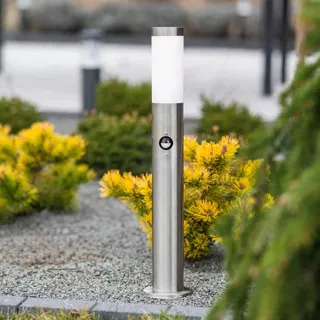 LUMILED Standleuchte Außen 65cm Pollerleuchte mit Bewegungsmelder IP44 Edelstahl E27 Gartenleuchte Silber Stehleuchte Wegeleuchte Außenleuchte - Silber