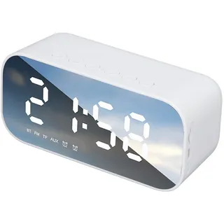 Digitaler Wecker, Tragbare Nachttischuhr mit Großem Display und Doppelalarm, UKW-Radiowecker mit Bluetooth-Lautsprecher, Einstellbare Helligkeit, Echtzeit-Temperaturerkennung, für Kinder,(Weiß)