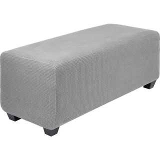 PICCOCASA Hochelastischer Ottomanen-Bezug mit elastischer Unterseite, weicher Schonbezug, Jacquard-Stoff, klein, kariert, rechteckig, Aufbewahrung, Hocker, Möbelbezüge, Hellgrau, Größe S