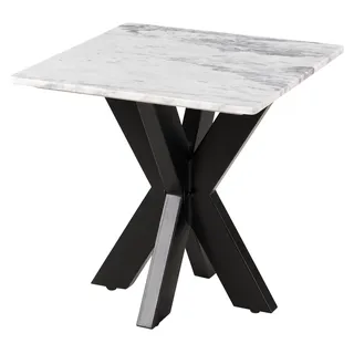 MASSIVMOEBEL24.DE Couchtisch quadratisch 55x55x55 Marmor weiß / Kreuzgestell Eisen schwarz BARCELONA #315 - Weiß