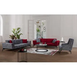 Sofagarnitur 331 Sitz Polster Sofa Wohnlandschaft Sofas Couch Möbel Rot Grau - Rot, Grau