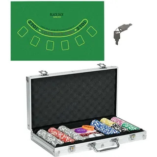 sportnow Pokerkoffer Set, 300 Pokerchips 11,5 Gramm, Pokerset mit Schloss, Silber - Silberfarben , Metall , 23x38.5 cm , Freizeit & Co, Sport & Fitness