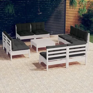 vidaXL 9-tlg. Garten-Lounge-Set mit Anthrazit Kissen Kiefernholz - Weiß