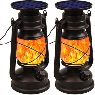Shinmax Vintage Solarlaterne für Außen Hängende Solar Laterne Retro Design Solarlampen Draussen LED Sturmleuchte Solarleuchten IP65 Wasserdicht Garten Dekoration mit Flammen Effekt Für Garten,Camping