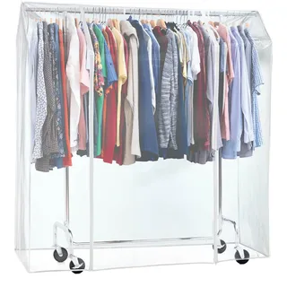 Tatkraft Schild - Schutzhülle für Kleiderständer, Abdeckung für Kleiderständer, Plastik, Transparent, 2 Reissverschlüsse, Extrabreit, L160 cm