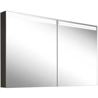Schneider ARANGA TW Lichtspiegelschrank, 2 Türen, 1295x120x700mm, Lichtbänder oben, 160.530.01.41, Ausführung: CH-Norm/Korpus schwarz matt, Rückwand verspiegelt