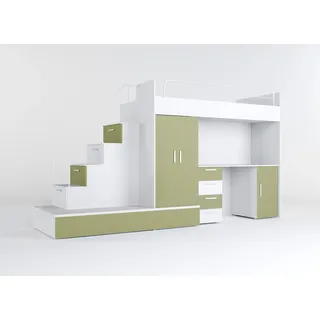 Hochbett aus Holz – Ideal für Kinderzimmer und Platzoptimierung. - Grün