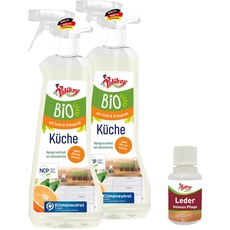 POLIBOY BIO Küchen Reiniger - Entfernt Fett & Verschmutzungen - Orangenduft - Vegan - 2x 500 ml - Mit Produktprobe - Made in Germany
