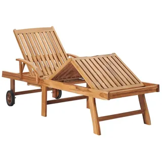 vidaXL Sonnenliege mit Auflage Rotes Karomuster Massivholz Teak - Braun