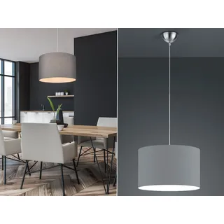 Runde LED Pendelleuchte Ø 40cm mit Stoffschirm Grau, Wohnzimmerlampen hängend - Weiß