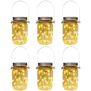 XVZ Solarlampen Garten Laterne, 6 Stück 20 LED Solar Glas Wasserdichte Hängend Lampions, Gartendeko für Außen Laternen Balkon Party Wand Tisch Baum - Warmweiß