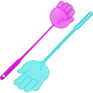 PARENCE.- Set mit 2 handgeformten Fliegenklatschen, Länge 48,5 cm, Zufällige Farbe (gelb, grün, orange, blau, rot, lila)