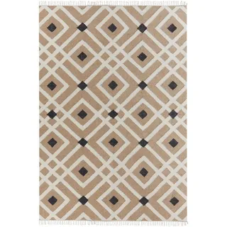 Beliani Teppich geflochten Beige 160/230 cm Esencik , Beige, Schwarz , Naturmaterialen , Rechteckig , 160x230 cm , Teppiche und Böden, Teppiche, Webteppiche