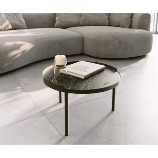 DELIFE Couchtisch Torell 50x50 cm Keramik Laminam®Noir Desir Braun Metallrahmen Effektfinish Titan - Braun