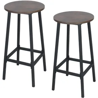Relaxdays Barhocker, 2er Set, HxD: 65 x 32 cm, Fußstütze, Holzoptik & Metall, Industrial, Barstuhl Küche, braun/schwarz