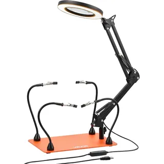 Vevor Löthilfe Dritte Hand, Magnetische Lötstation, 4 Flexible Arme, Werkzeug mit 3-facher LED-Vergrößerungslampe & rutschfester Basis