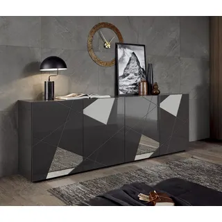 INOSIGN Sideboard INOSIGN "Vittoria, Breite 241 cm, 4 Türen", grau (anthrazit hochglanz lack), B:241cm H:84cm T:42cm, Sideboards, Sideboard, Fronten mit Siebdruck und Spiegelfront