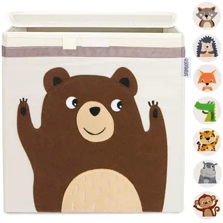 GLÜCKSWOLKE Aufbewahrungskiste Kinder - Spielzeugkiste mit Deckel - Bär | 15 Motive zur Auswahl I Spielzeug Box (33x33x33) Kiste zur Aufbewahrung im Kallax Regal I Kinderzimmer Deko Waldtiere