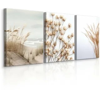 Muralo Leinwandbilder 3-es Set Pflanzen Strand , Textil , Floral, Baum/Pflanze/Natur, Wasser/Strand/Meer , Rechteckig , 90x40 cm , Bilder & Rahmen, Bilder