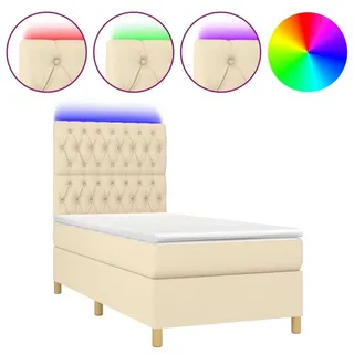 vidaXL Boxspringbett mit Matratze & LED Creme 90x200 cm Stoff - Creme