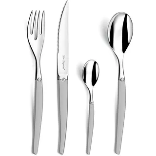LOU LAGUIOLE - JET | Besteck Set 6 Personen | 24-teilig | Spülmaschinenfest | Tafelbesteck 6 Personen mit mikroverzahnter Klinge | Edelstahl satiniert | 18/0 Edelstahl