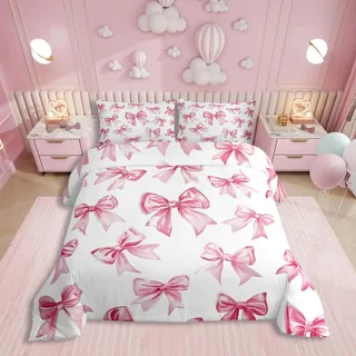 Kawaii Bowknot Mädchen Bettwäsche Set Träumende Prinzessin Stil Bettbezug 155x220 für Kinder Teen Frauen,Girly Cute Bow Tröster Abdeckung Rosa Fliege Bettwäsche Set Schlafzimmer Dekor 1 Kissenbezug
