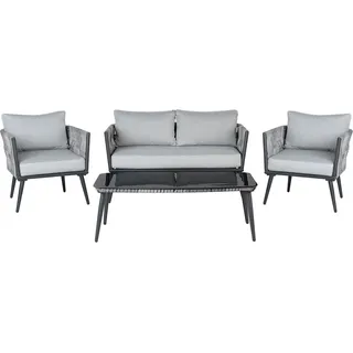 BELIANI Gartenmöbel Set Grau Schwarz Rattan Aluminium Textil inkl. Kissen 4-Sitzer Terrasse Outdoor Modern - Grau, Schwarz