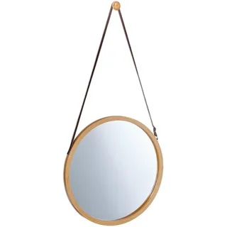 Relaxdays Hängespiegel rund, Verstellbarer Riemen, Rahmen aus Bambus, modern, Flur, Bad & Gäste WC, ∅: 38 cm, Natur