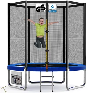 Devoko Trampolin Outdoor Ø 183/228/305/366/427 cm inkl. Sicherheitsnetz, Leiter und Randabdeckung Blau