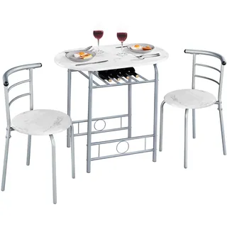 Yaheetech 3-teilig Balkonmöbel, Gartenmöbel, Balkonset aus Holz, Gartenset mit 1 Tisch und 2 Stühlen, Balkontisch, 80 x 53 x 73,5 cm Weiß