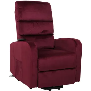 Mendler Fernsehsessel HWC-K62 Chenille 72 x 108 x 0 cm Rot mit Liegefunktion elektrisch