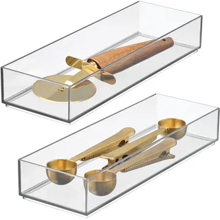 InterDesign Klarheit Schubladen-Organizer, Küchen-und Badezimmerorganisation, Besteck, Spatel, Gadgets, Plastik, farblos, L, 2