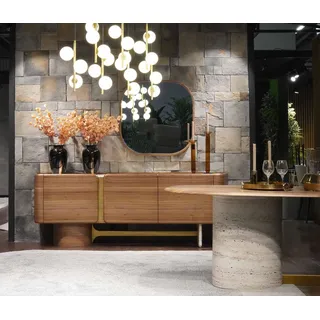 Sideboard Kommode Garnitur Anrichte Spiegel Holz Braun Möbel Design Set - Braun