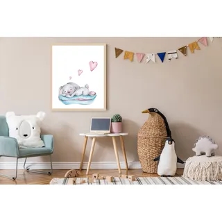 Lüttenhütt Bild mit Rahmen »oder Poster, Schlafender Hase mit Herzen« Fantasy   Herz   Herzen   Tiere 1 Stk. tlg. HD Premium Druck, bunt