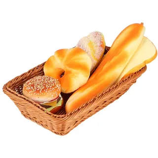 Tissting Brotkorb Geflochten 40 x 30 x 8 cm Rechteckig Große Obsttablett Schreibtisch Deko Brotkörbchen Speisen Korb Geschenkkorb Lebensmittelkorb für Brot Obst Gemüse