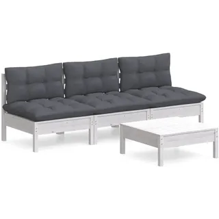 vidaXL 4-tlg. Garten-Lounge-Set mit Anthrazit Kissen Kiefernholz - Weiß