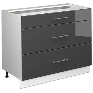 Vicco Küchenunterschrank Fame-Line, Anthrazit Hochglanz/Weiß, 100 cm ohne Arbeitsplatte , Schwarz Hochglanz, Weiß , Holzwerkstoff , 3 Schubladen , Rechteckig , 100x82x51.6 cm , Küchen, Küchenmöbel, Küchenschränke, Küchenunterschränke