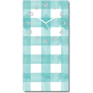 Wanduhr aus Glas – 30x60 cm - Glasbild - Glasuhr - Gehärtetes Glas -Blaues Gitter - Blau
