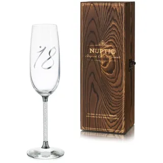 NUPTIO Sektgläser 18. Geburtstag Gläser: Geschenke mit Holzkiste Silber Birthday Gravur Geschenkideen für Frau Junge Mädchen Prosecco Sektflöten Geschenkbox Sohn Freundin 7.04oz