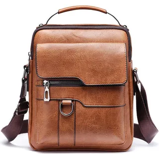 deForde Herren Schultertaschen Kunstleder Citytaschen Businesstasche 1846 Hellbraun - Braun