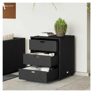 Gartenschrank Schwarz 55x59x69 cm aus Poly Rattan, wetterfest für Garten, Terrasse und Balkon, praktische Outdoor Aufbewahrung mit 3 Schubladen