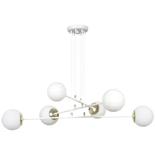 Emibig OGNIS - 6 leichte mehrarmige Pendelleuchte Weiß mit Glasschirm - Weiß